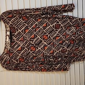 Chico's Brown & Orange Geometric shape Top 3/4 Sleeve sz 1(med)